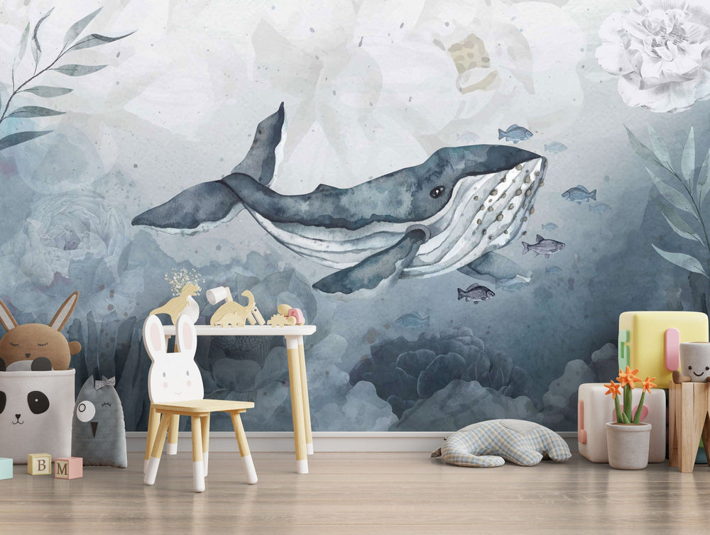 Whale Wallpaper Mural: Stunning Ocean-Themed Wall Decor-Kids Room Wallpaper