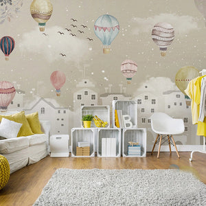 Whimsical Air Balloons Flying Nursery Wallpaper-Kids Room Wallpaper