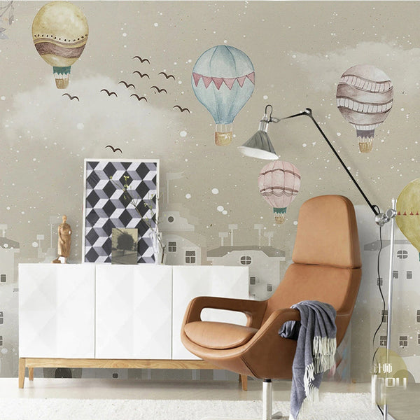 Whimsical Air Balloons Flying Nursery Wallpaper-Kids Room Wallpaper