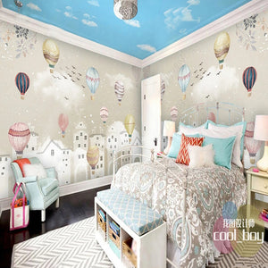 Whimsical Air Balloons Flying Nursery Wallpaper-Kids Room Wallpaper