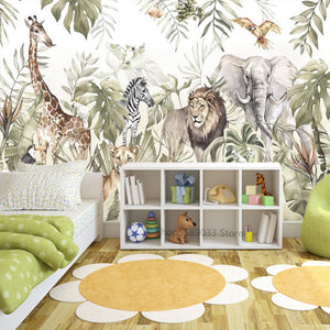 Whimsical Jungle Animal Friends Wallpaper-Kids Room Wallpaper