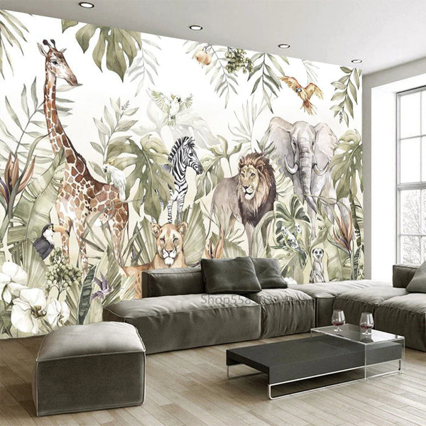 Whimsical Jungle Animal Friends Wallpaper-Kids Room Wallpaper
