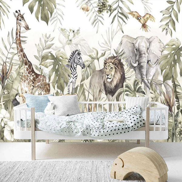 Whimsical Jungle Animal Friends Wallpaper-Kids Room Wallpaper