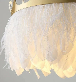 White Feather Crown Crystal Pendant Light - Illuminate Your Space with Ethereal Elegance-Kids Room Nursery Lighting