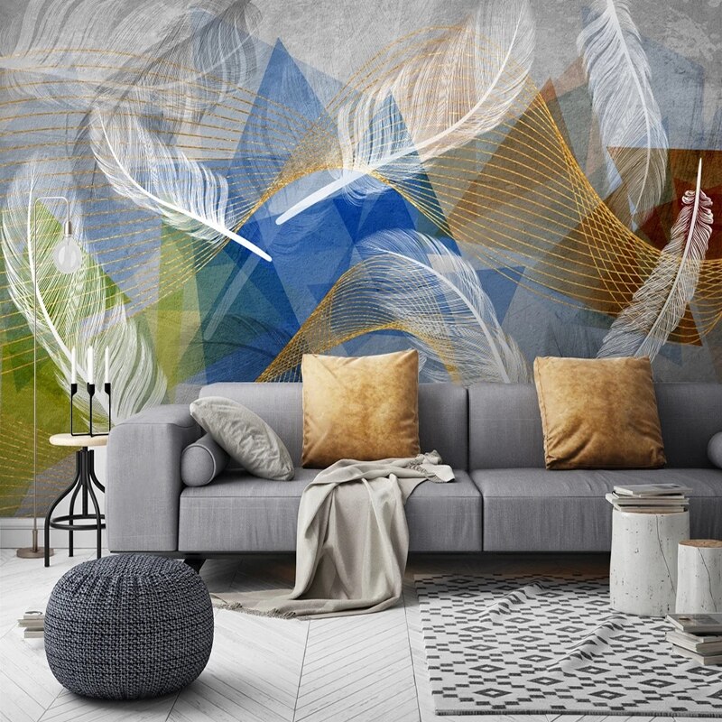White Geometric Feather Wallpaper - 3D Home Wall Decor-Geometric Shapes Wallpaper