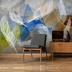 White Geometric Feather Wallpaper - 3D Home Wall Decor-Geometric Shapes Wallpaper