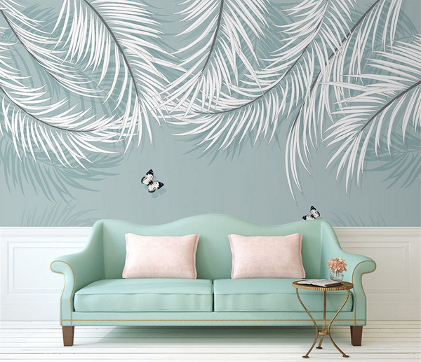 White Leaves Wallpaper Murals: Nature-inspired Wall Decor-Flower & Leaf Wallpaper