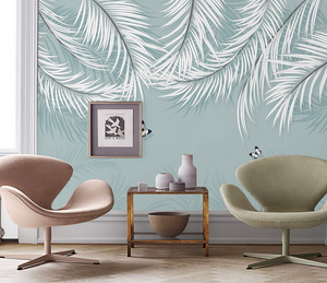 White Leaves Wallpaper Murals: Nature-inspired Wall Decor-Flower & Leaf Wallpaper