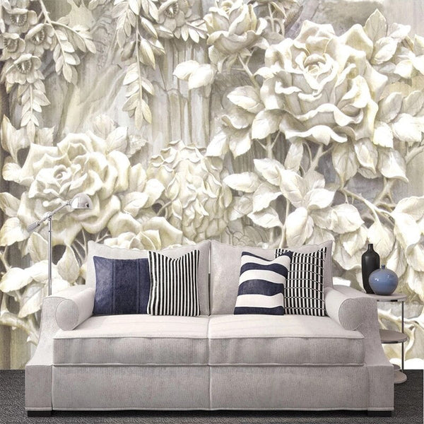 White Rose Flowers Wallpaper for Home Wall Decor-Flower & Leaf Wallpaper