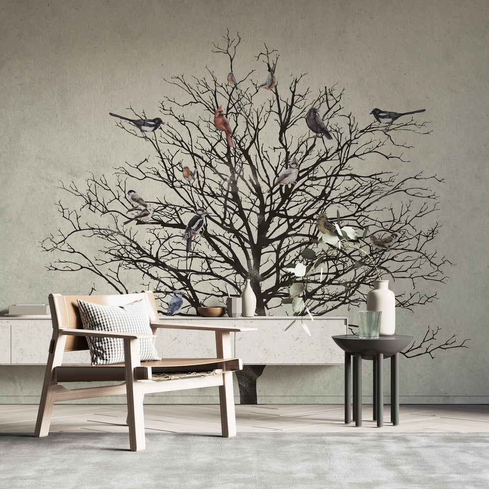 Winter Birds Tree Walllpaper Mural - Enhance Your Space-Trees Wallpaper