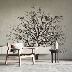 Winter Birds Tree Walllpaper Mural - Enhance Your Space-Trees Wallpaper