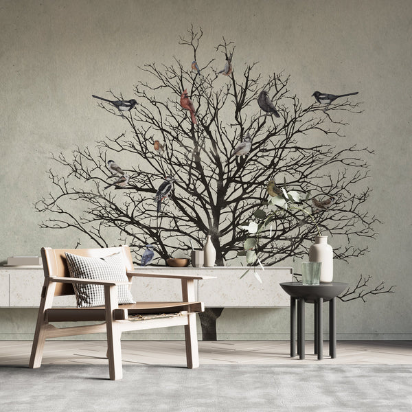 Winter Birds Tree Walllpaper Mural - Enhance Your Space-Trees Wallpaper