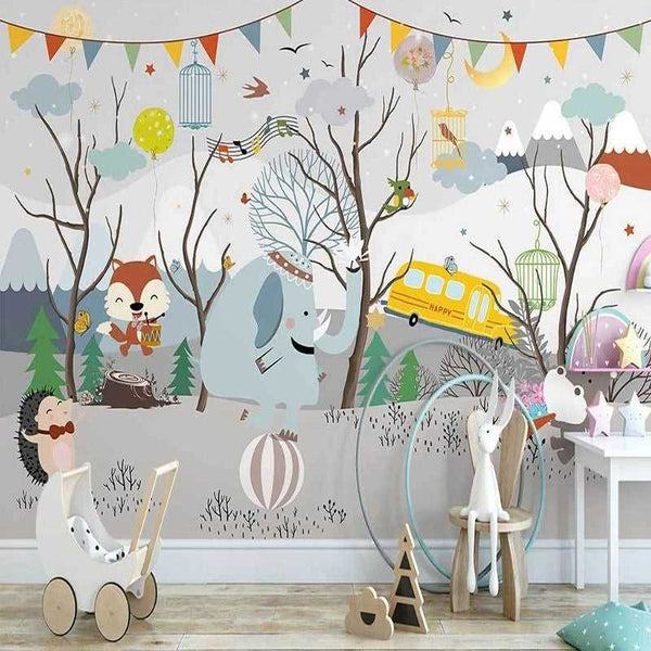 Winter Wonderland Wallpaper: Animal Party Atmosphere-Kids Room Wallpaper