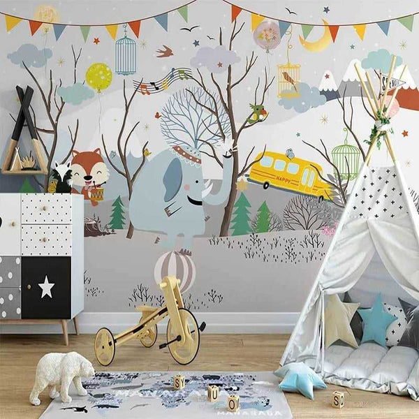 Winter Wonderland Wallpaper: Animal Party Atmosphere-Kids Room Wallpaper