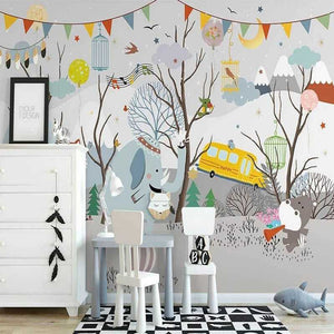 Winter Wonderland Wallpaper: Animal Party Atmosphere-Kids Room Wallpaper