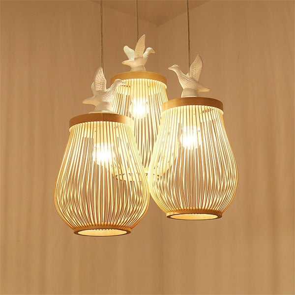 Wooden Bird Cage LED Pendant Light - Bird Pendant Light-Pendant Lights
