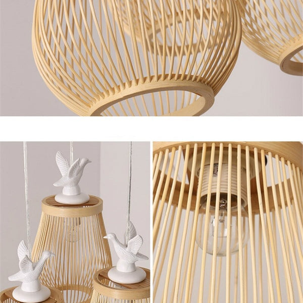 Wooden Bird Cage LED Pendant Light - Bird Pendant Light-Pendant Lights