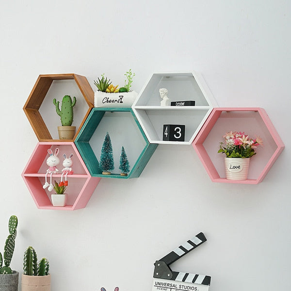 Wooden Hexagon Wall Shelf: for Stylish Storage-Kids Room Nursery Wall Hanging