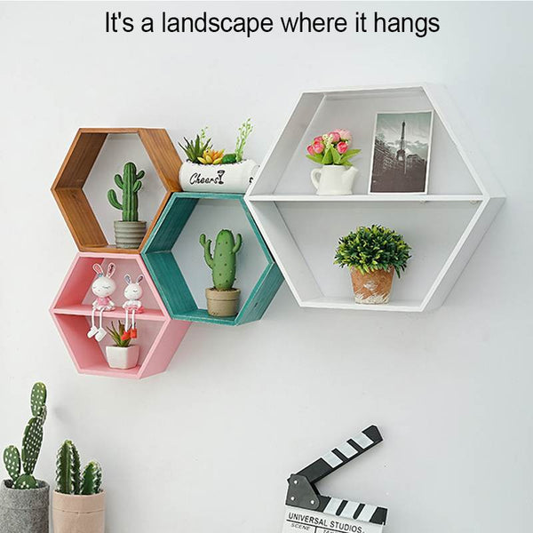Wooden Hexagon Wall Shelf: for Stylish Storage-Kids Room Nursery Wall Hanging