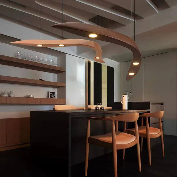 Wooden Pendant Wave Lights Hanging-Kitchen Island