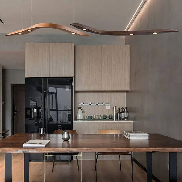 Wooden Pendant Wave Lights Hanging-Kitchen Island