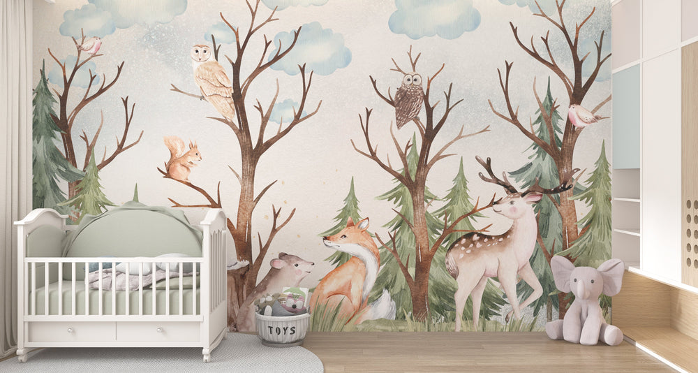 Woodland Forest Animals - Kids Room Wallpaper Mural-Kids Room Wallpaper
