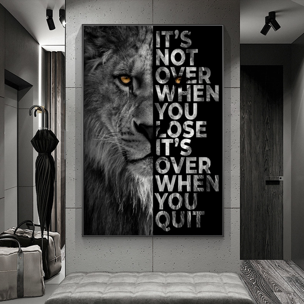 Words Never Quit Poster: Lions Canvas Wall Art-Wall Posters
