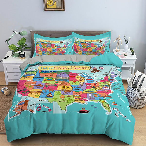 World Map Bedding Set: Explore Globes, Ships, and Continents-Bedding Set Kids