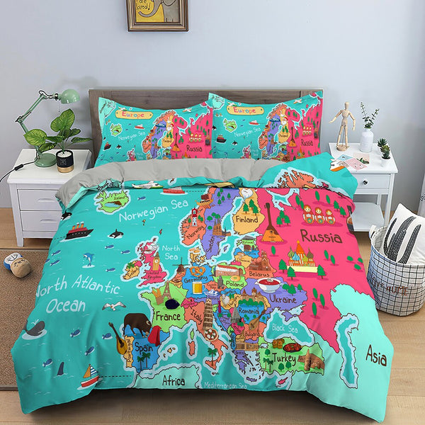 World Map Bedding Set: Explore with Style-Bedding Set Kids