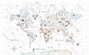 World Map White Theme - Kids Room Wallpaper Mural-Kids Room Wallpaper