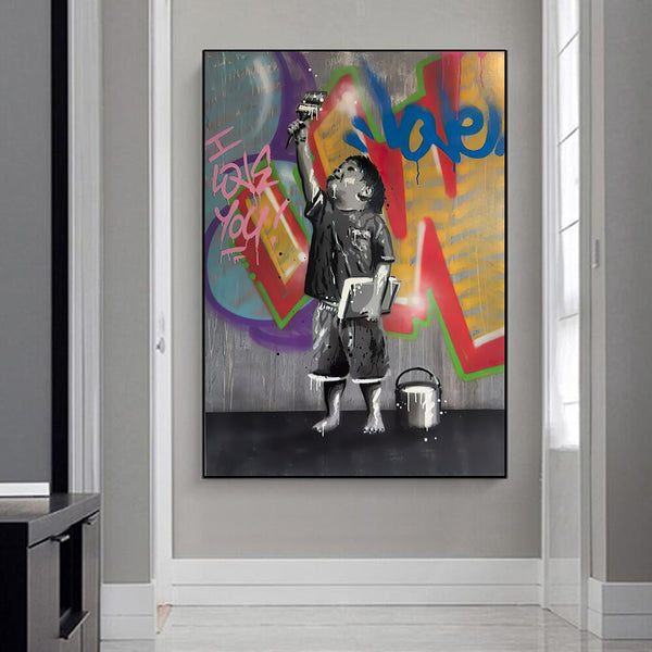 Banksy Graffiti Art Love Boy and Girl Canvas Wall Art-Banksy Wall Poster
