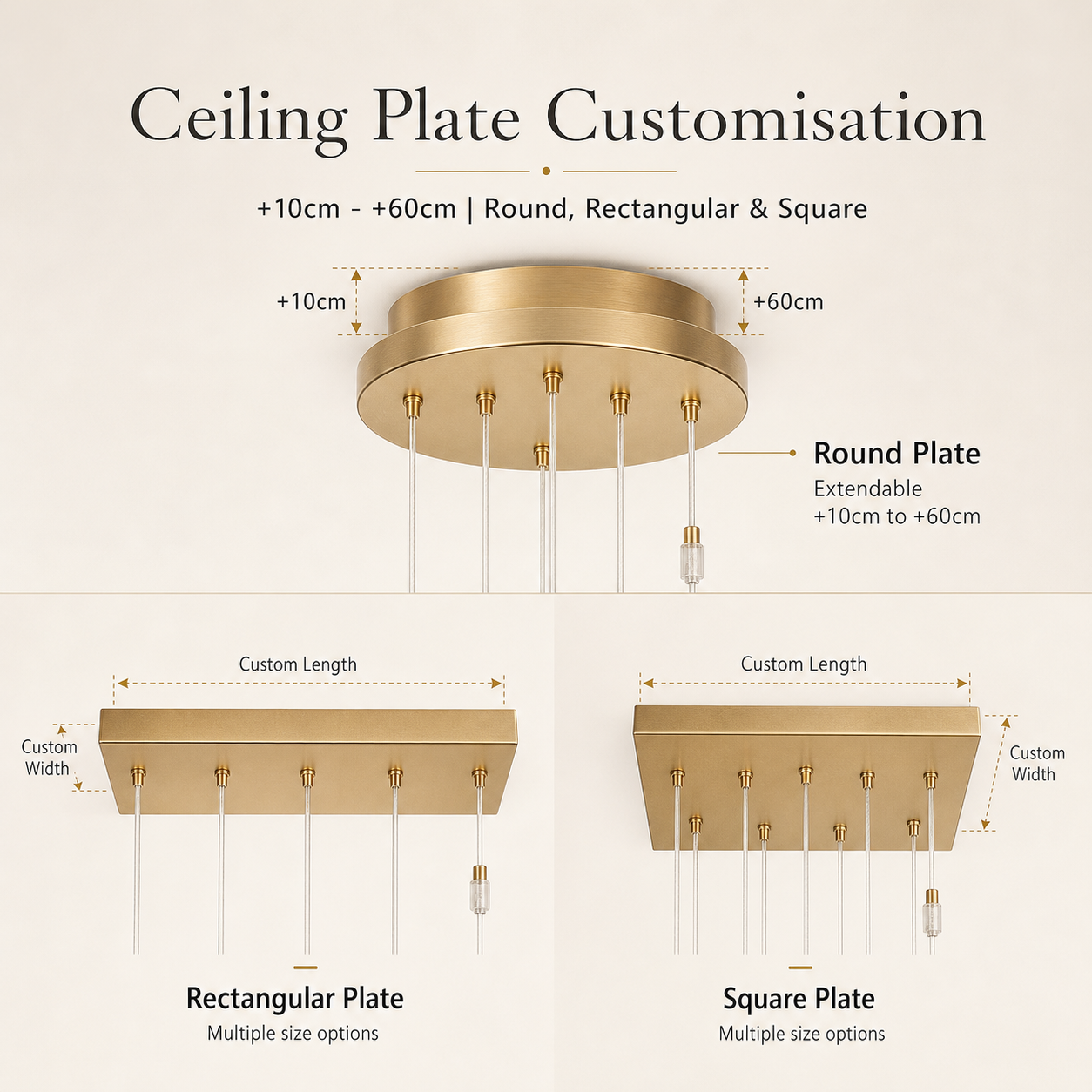 Chandelier Ceiling Plate Customisation – Round, Rectangular &amp; Square Options