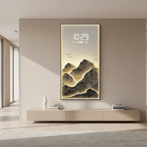 Digital Mountain Scenery Wall Clock – Modern Acrylic Silent Display-BabiesDecor.com