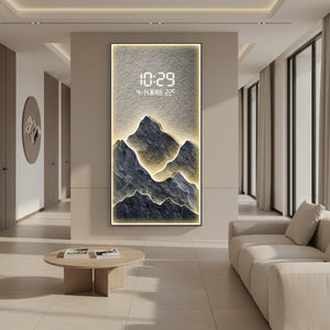 Digital Mountain Scenery Wall Clock – Modern Acrylic Silent Display-BabiesDecor.com