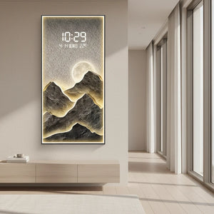 Digital Mountain Scenery Wall Clock – Modern Acrylic Silent Display-BabiesDecor.com