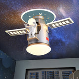 Satellite Earth Space Ship NASA LED Ceiling Lamp for Kids Room