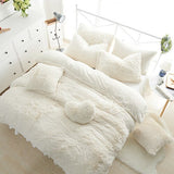 White Pink Fleece Warm Bedding Set
