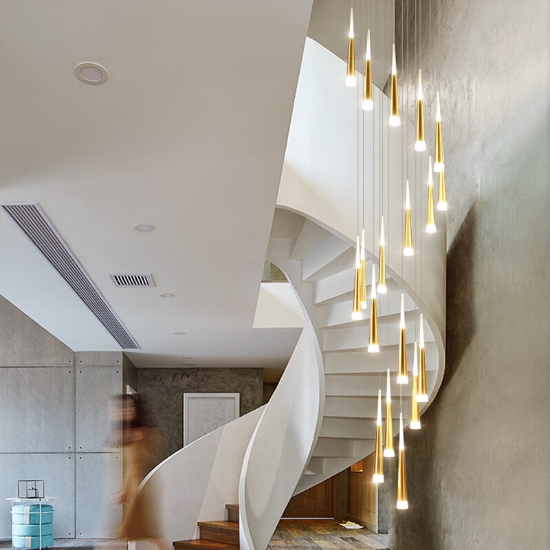 Cone Tubes Staircase Chandelier: Exquisite Illumination