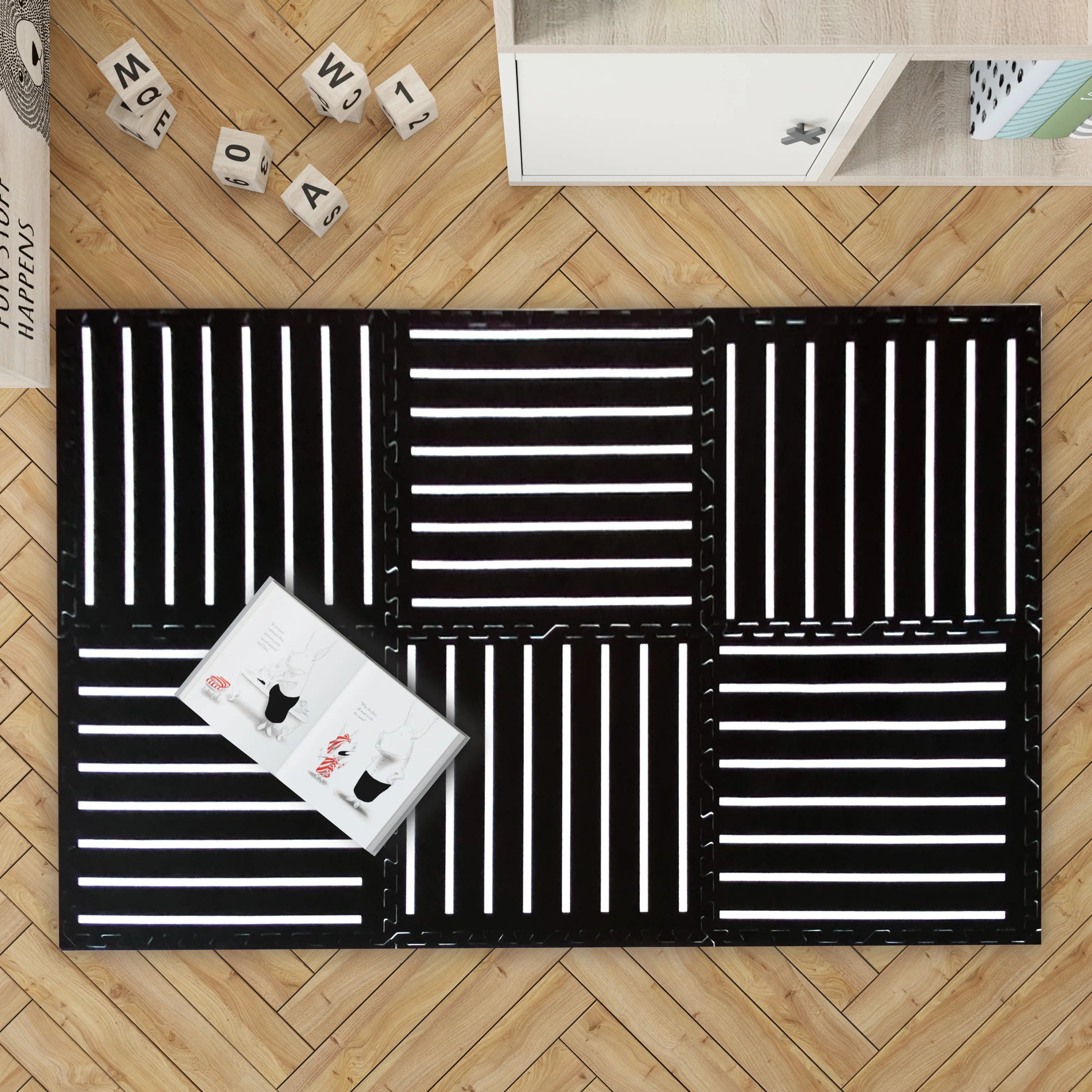 Carreaux de tapis de jeu Boho Puzzle - Design Boho noir