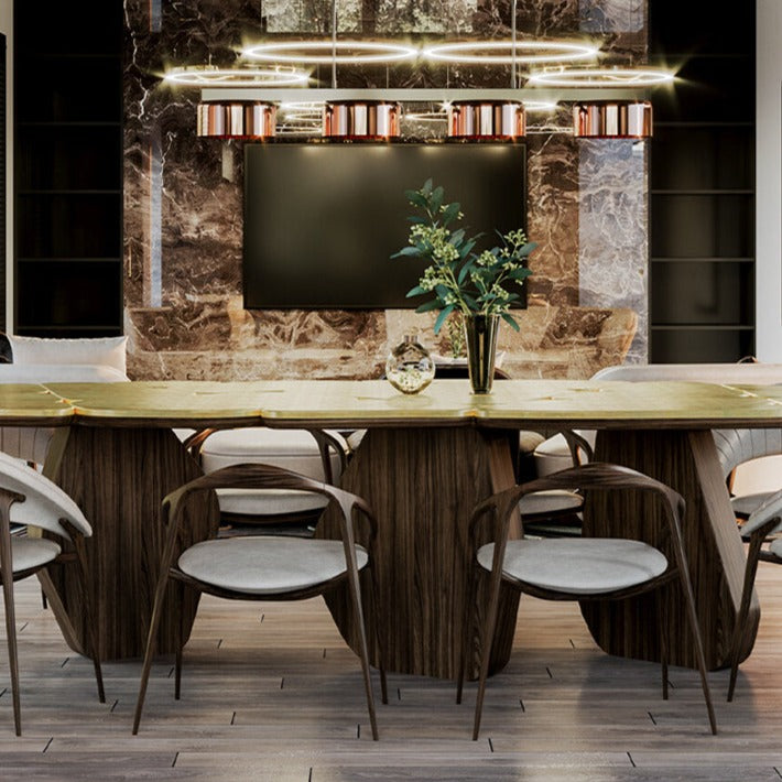 Brass Wallnut Wood Designer Dining Table
