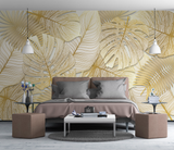 Large Golden Monstera Leaves Wallpaper Mural