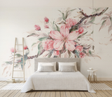 Pink Flowers Stem Blossom Wallpaper Mural
