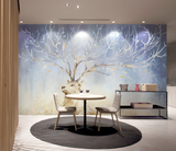 Midnight Reindeer Tree Trunks Wallpaper Mural