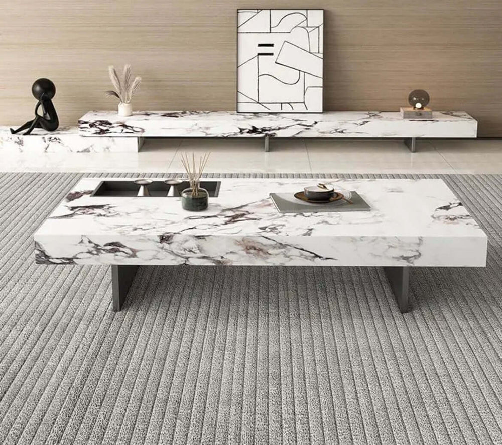 Marble rectangular stone coffee table - BabiesDecor.com