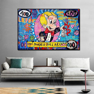 Money Richie Rich Hundred Dollar Canvas Wall Art-Wall Posters