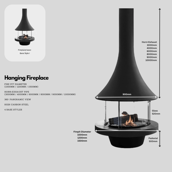 Panoramic Horn Hanging Fireplace – 360° Suspended Fireplace in High Carbon Steel-BabiesDecor.com