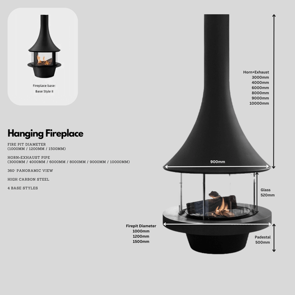 Panoramic Horn Hanging Fireplace – 360° Suspended Fireplace in High Carbon Steel-BabiesDecor.com