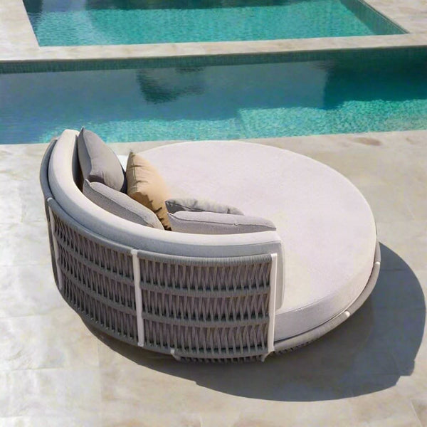 Round Outdoor Rattan Furniture Set – Bamboo Wicker Daybed Collection-BabiesDecor.com