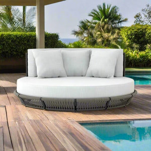 Round Outdoor Rattan Furniture Set – Bamboo Wicker Daybed Collection-BabiesDecor.com