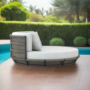 Round Outdoor Rattan Furniture Set – Bamboo Wicker Daybed Collection-BabiesDecor.com